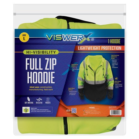 VISWERX Hi-Vis Full Zip Hoodie - ANSI CL2 LG 127-22043